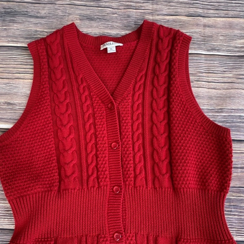 Vintage Pendleton Red Cable Knit Button Front Swe… - image 7